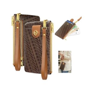Wristlet Wallets for Women, Leather Card Phone Holder RFID Blocking Large Capacity Clutch Purse Perfect for Ladies Daily Use and Travel - Brown